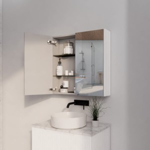 Matte White Fluted Mirror Cabinet 750